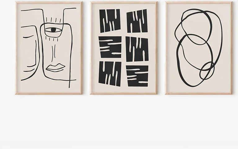 Set pikturash murale në kornizë Lumora triptik, printim digjital, 33x1.5x48cm