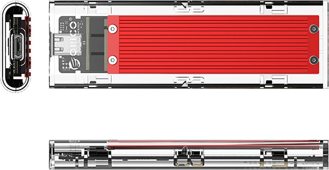 Kasë Orico TCM2-C3 për SSD M.2 NVMe në USB-C, 10Gb/s, Transparent/Kuqe