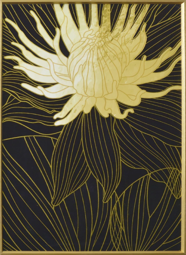 Pikturë dekorative në kanavacë, ngjyrë e zezë dhe ari, 52x72x4 cm