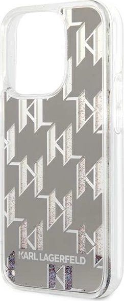 Mbështjellës Karl Lagerfeld KLHCP14LLMNMS për iPhone 14 Pro 6.1", hardcase, Liquid Glitter Monogram, argjendtë