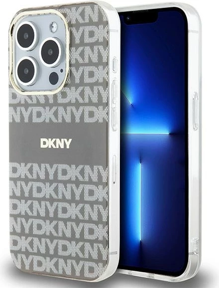 Mbështjellës DKNY IML Mono & Stripe MagSafe për iPhone 15 Pro, bezhë