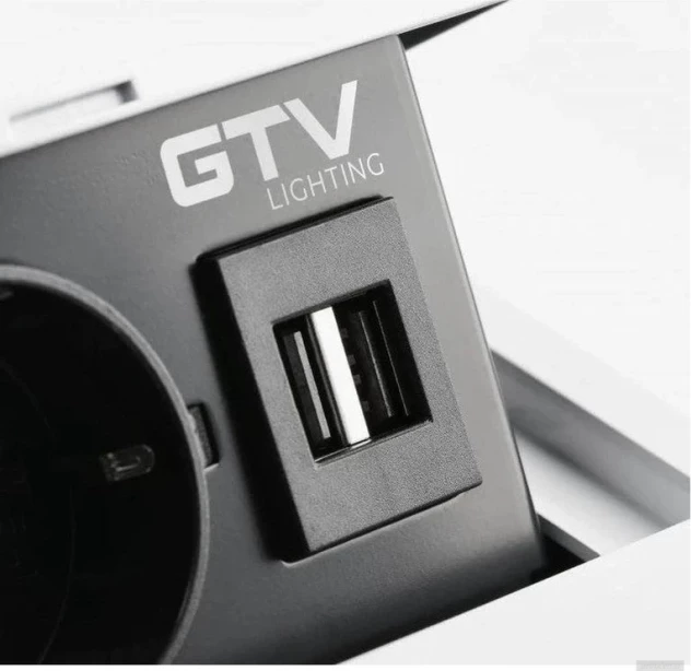 Prizë e integruar GTV AVARO AE-PB1SAVA-20, 1x230V + 2xUSB-A, kabllo 1.5m, e zezë