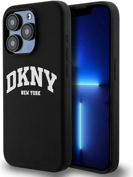 Mbështjellës DKNY Liquid Silicone me logo të bardhë, MagSafe, për iPhone 15 Pro, i zi