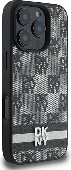 Mbështjellës DKNY Checkered Pattern & Printed Stripes për iPhone 16 Pro Max, i zi