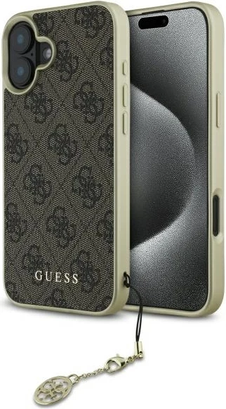 Mbështjellës Guess 4G Charms Collection për iPhone 16, Kafe
