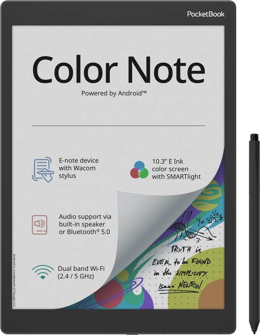 Lexues eBook PocketBook Color Note PB1041-1-WW-B 10.3" E Ink color SMARTlight Wi‑Fi Bluetooth me stilolaps Wacom madhësi XL blu/zi