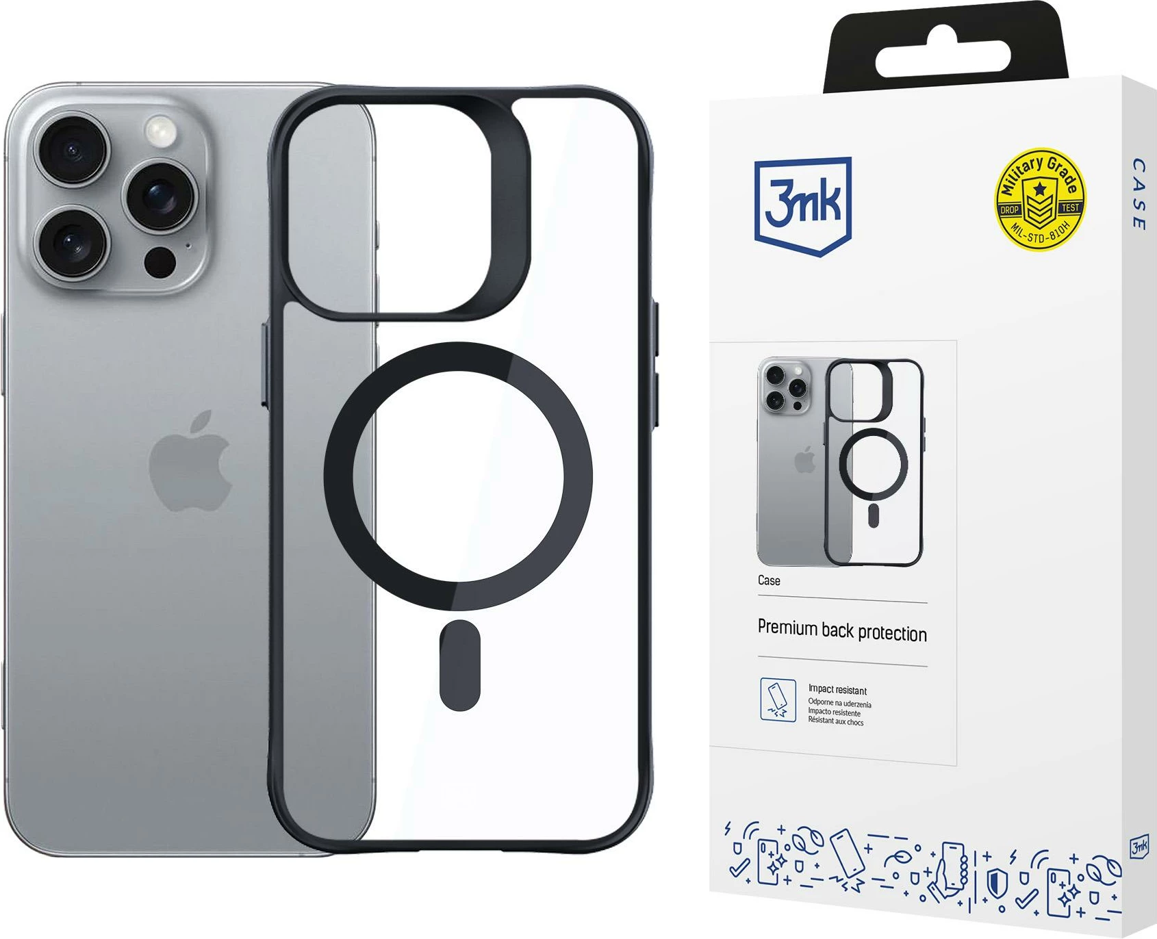 Mbështjellës 3mk Satin Armor MagCase me MagSafe për iPhone 16 Pro, Transparent me kornizë të zezë