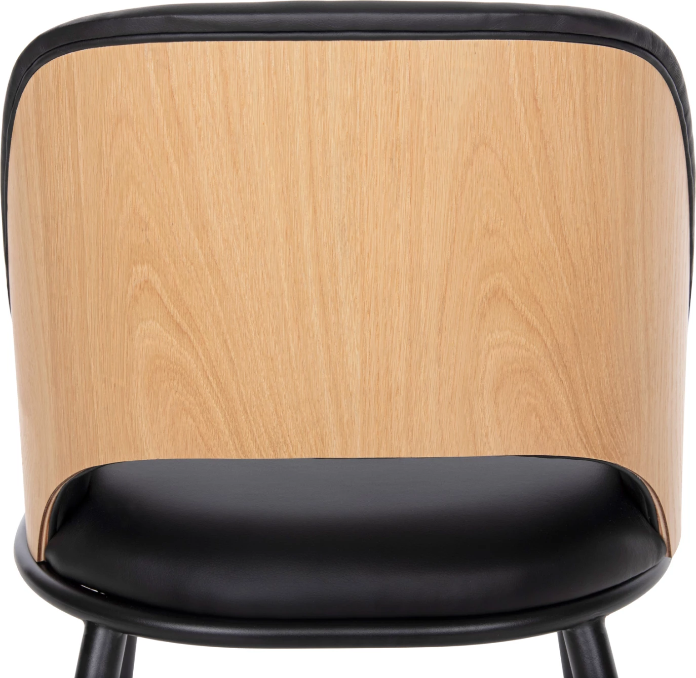 Karrige ngrënieje DELF FH9617.01 PU e zezë-këmbë metali të zeza-shpinë druri natyrale 48x55x76H cm., set prej 2 copë