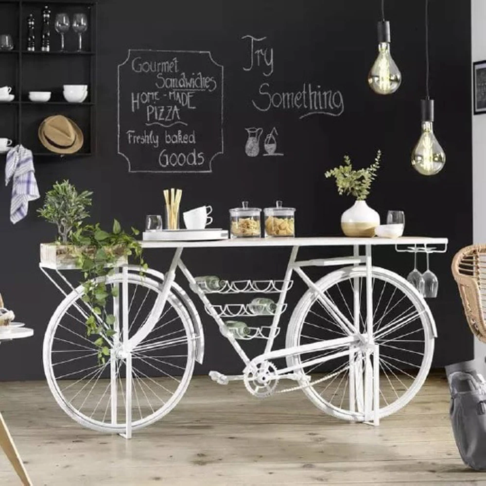 Konsolë CYCLING, ngjyrë off white, dru mango natyral, 183x36x84