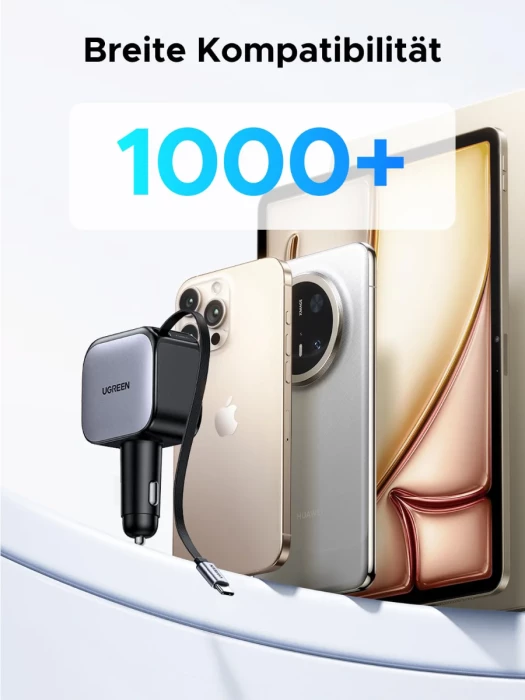 Karikues për veturë UGREEN 55212B 60W, kabllo USB-C e integrume me rrotullim 70cm, 1x USB-C + 1x USB-A, GaN, Space Grey