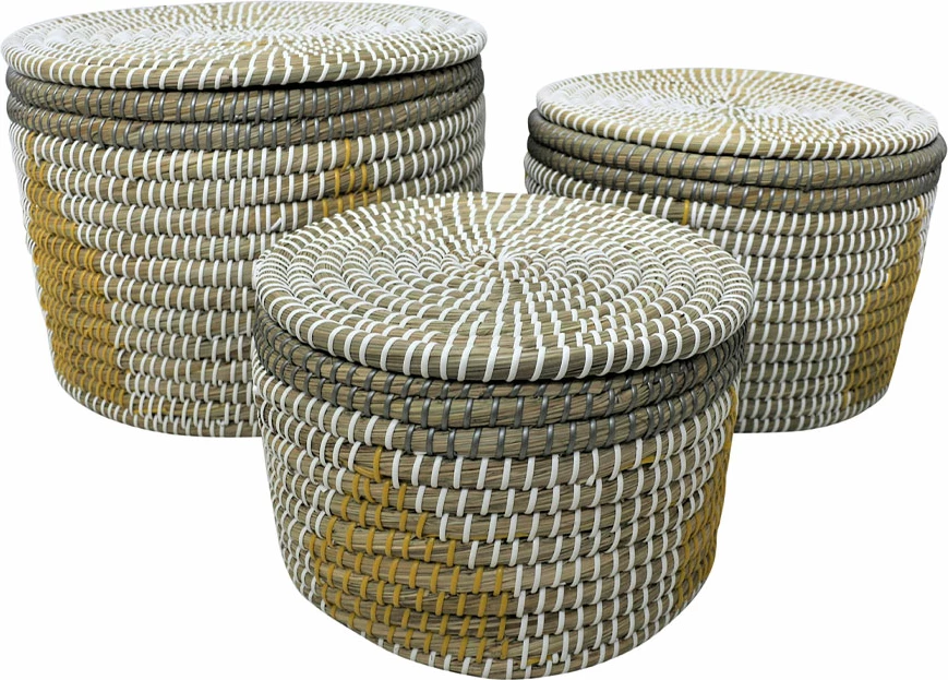 Set shporta me kapak KAIA, 3 copë, kansgrass, PVC, shumëngjyrëshe, 35x35x25cm