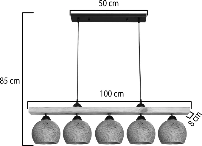 Llambë tavanore pesë-dritëshe Salote E27, ngjyrë kafe-natyrale, 100x18x24cm