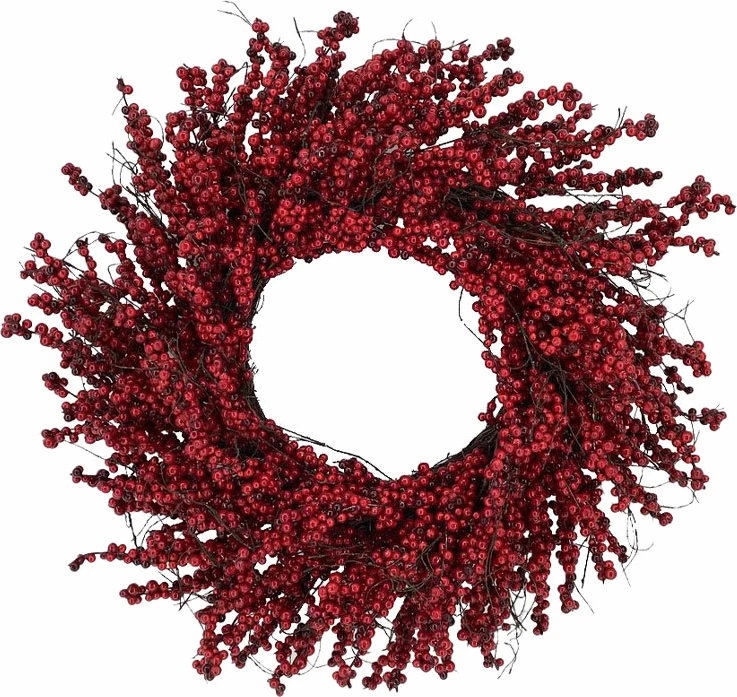 Kurorë Krishtlindjesh me manaferra të kuqe, 60x60cm, polifomë-PVC