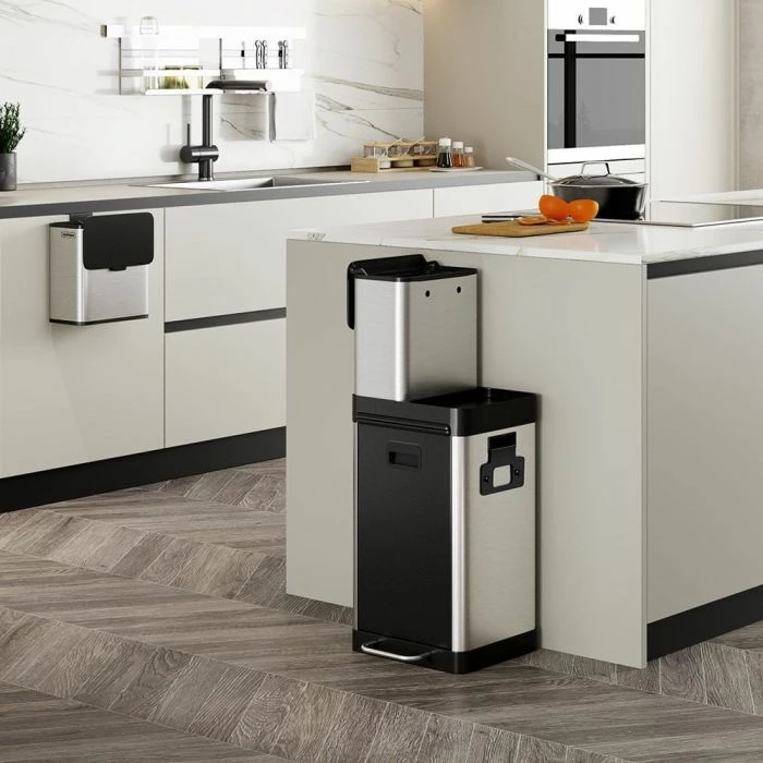 Kosh mbeturinash VONHAUS 1500150 32L me 3 ndarje, çelik inox, argjend