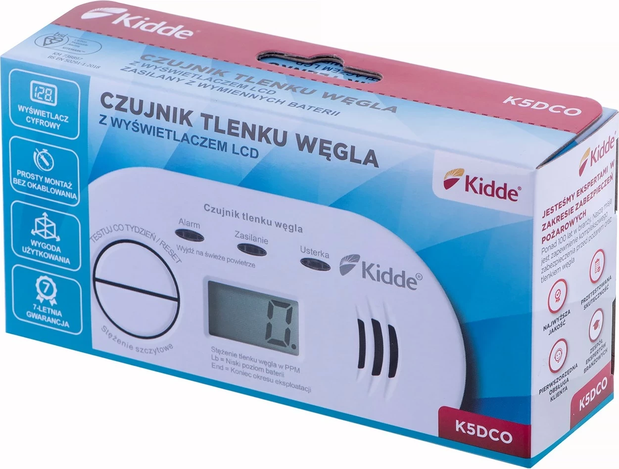 Detektor Kidde K5DCO për monoksid karboni, i bardhë