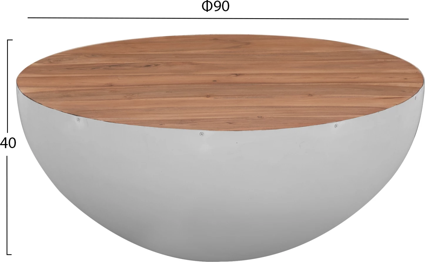 Tavolinë kafeje rrethore dekorative, FH8717.23, ngjyrë e bardhë me sipërfaqe druri akacie, Φ91x38,5 cm