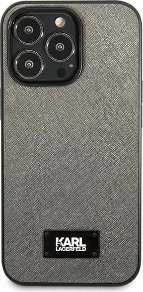 Mbështjellës Karl Lagerfeld Saffiano Plaque për iPhone 13 Pro / 13 6.1", argjendtë