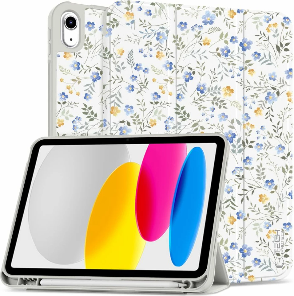 Mbështjellës për tablet Tech-Protect SC Pen Case për iPad 10.9" (10 gen.)/11" (11 gen.), Daisies with Leaves, Bardhë/Transparent