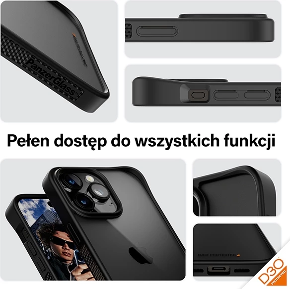 Mbështjellës PanzerGlass ClearCase për iPhone 15 Pro Max, D3O, Transparent dhe i zi
