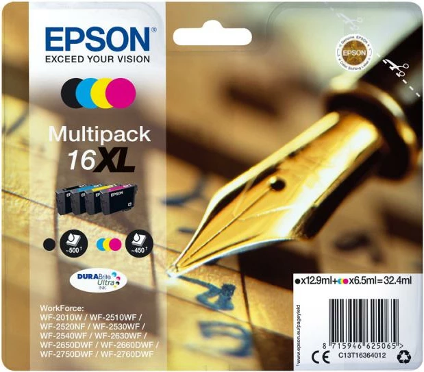Patron boje, Epson, 16XL (C13T16364012), XL kapacitet, ~32.4 ml, 4 ngjyra, set multipack