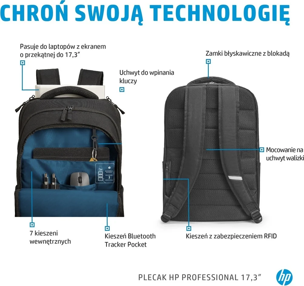 Çantë shpine për laptop HP Professional 17.3-inch, e zezë