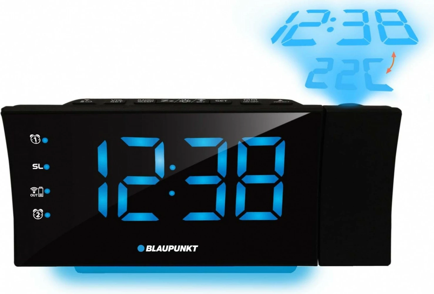 Radio-alarma Blaupunkt CRP81USB me projektor, FM, USB, e zezë