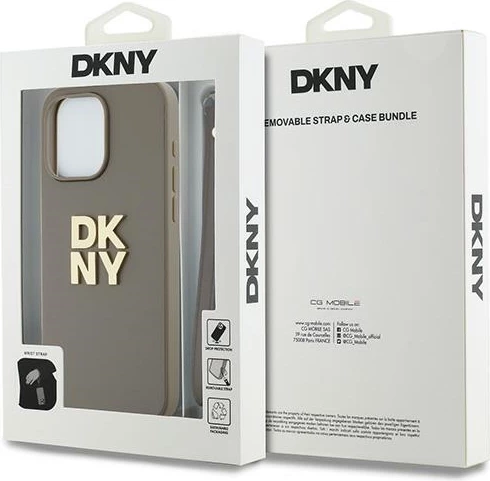 Mbështjellës DKNY Wrist Strap Stock Logo për iPhone 15 Pro Max, bezhë