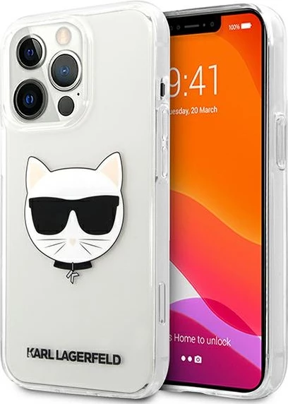 Mbështjellës Karl Lagerfeld KLHCP13XCTR për iPhone 13 Pro Max 6.7", transparent Choupette Head