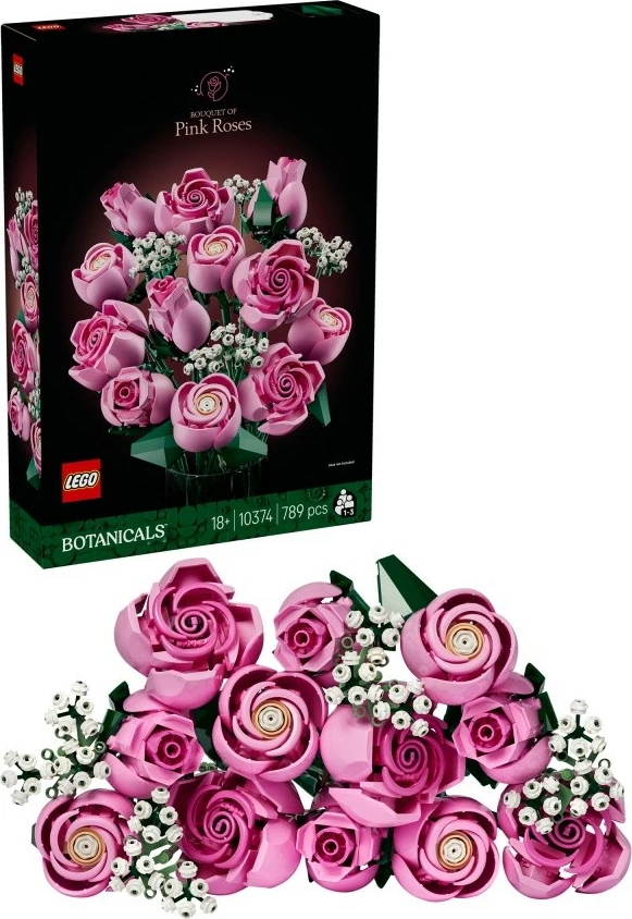Set ndërtimi, LEGO, Botanicals 10374 Bouquet of Pink Roses, 789 pjesë, për të rritur 18+, rozë