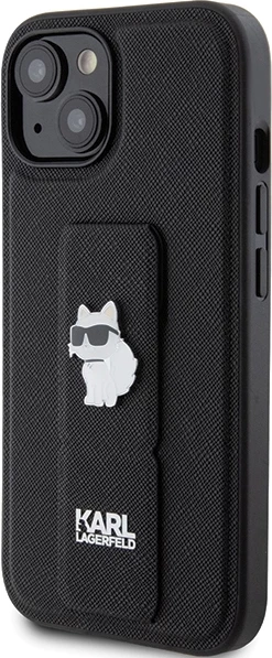 Mbështjellës Karl Lagerfeld Gripstand Saffiano Choupette Pins për iPhone 15, i zi
