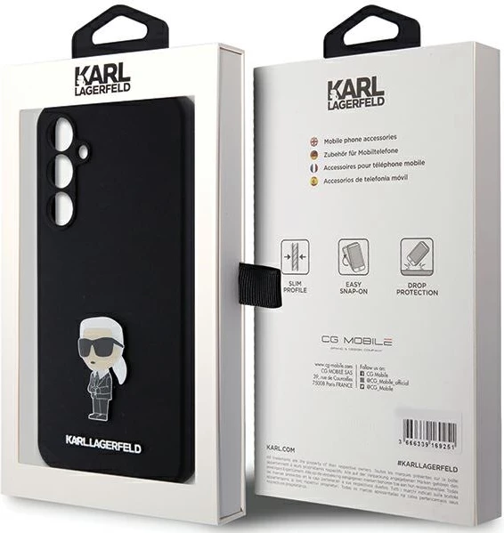 Mbështjellës Karl Lagerfeld Silicone Ikonik Metal Pin për Samsung Galaxy S23 FE, i zi