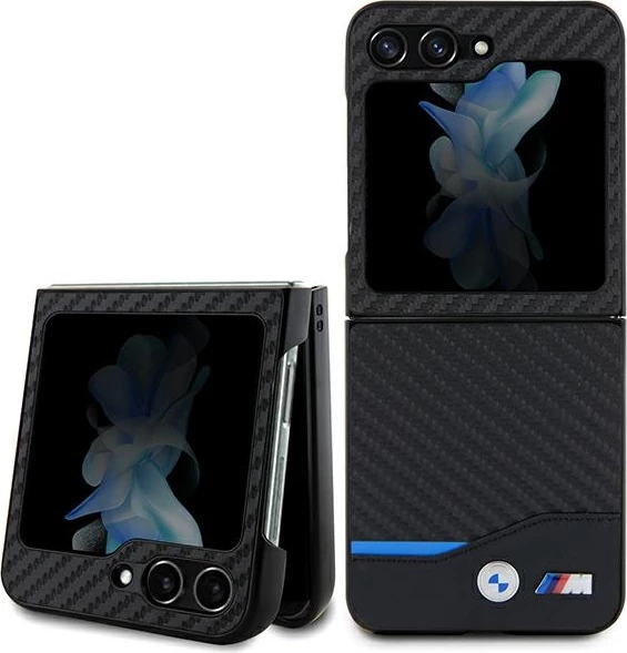 Mbështjellës BMW Leather Carbon për Samsung Galaxy Z Flip 5, i zi