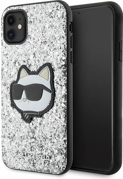 Mbështjellës Karl Lagerfeld KLHCN61G2CPS për iPhone 11/XR 6.1", Glitter Choupette Patch, Argjendtë