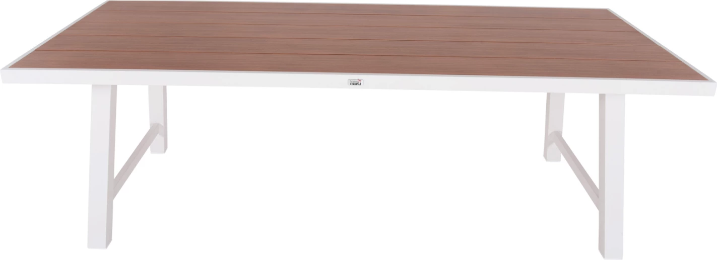 Tavolinë e jashtme alumini GOBAR FH6060.01 e bardhë me sipërfaqe tavoline si dru 240x105x75H cm