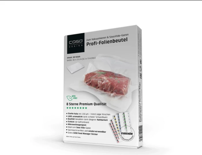 Qese vakumi CASO 1201, 16x23 cm, 150 µm, 50 copë, transparente