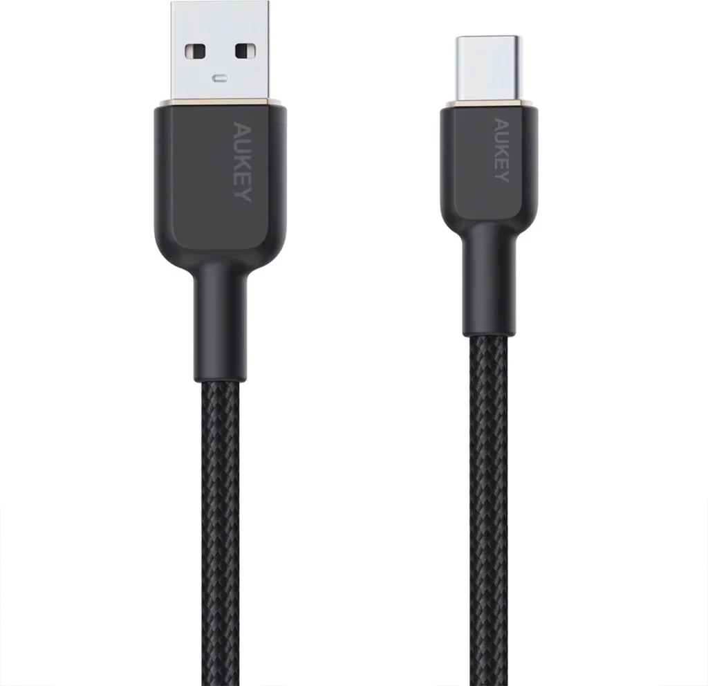 Kabllo AUKEY CB-NAC1, USB Type-A në USB Type-C, 1m, 60W, najlon, e zezë