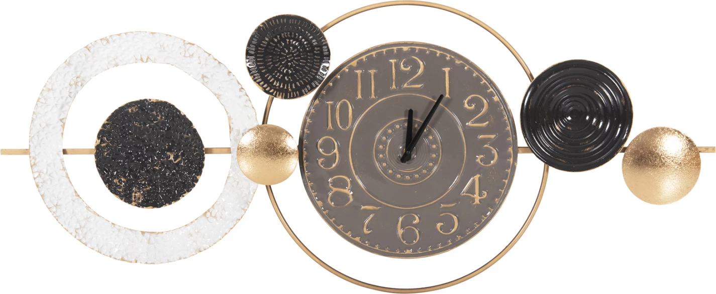 Orë muri metalike, ngjyrë gri, me tregues të zinj dhe numra të artë, FH4198, 117x49H cm