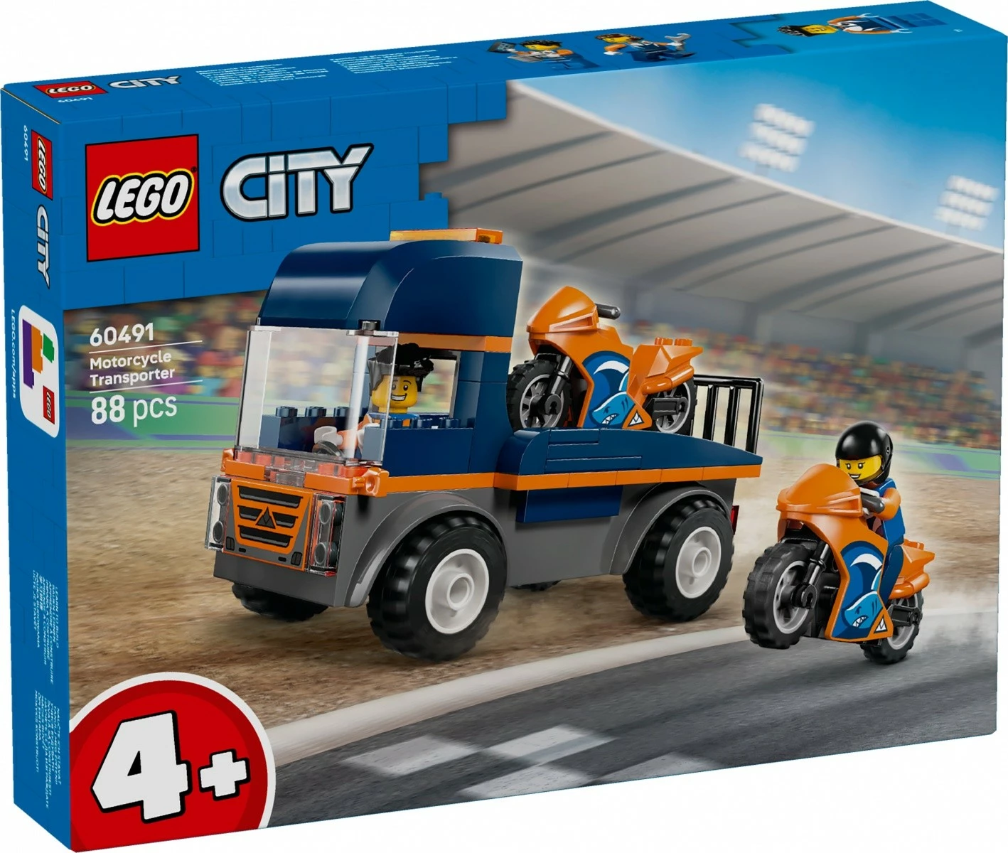 Set ndërtimi LEGO City 60491 transportues motoçikletash 88 pjesë 4+ blu/portokalli