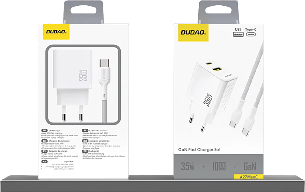 Karikues muri, Dudao, A27 Max, 35W GaN, 2 porta USB-C + USB-A, PD, prizë EU, pa kabllo, e bardhë