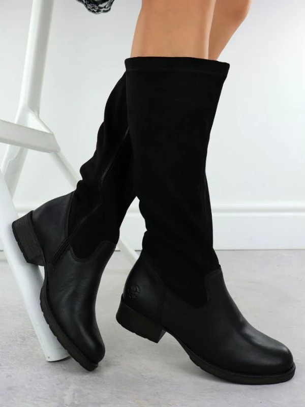 Çizme lëkure për femra Rieker 9551, të zeza