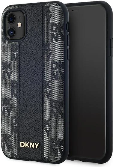 Mbështjellës DKNY Leather Checkered Mono Pattern MagSafe për iPhone 11/XR, i zi