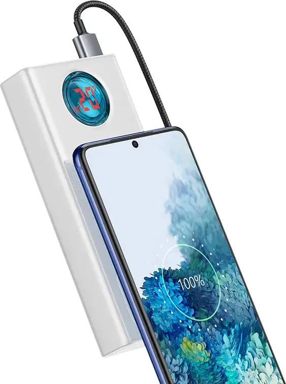 Powerbank Baseus Amblight 30000mAh, 65W, 4xUSB, USB-C, e bardhë