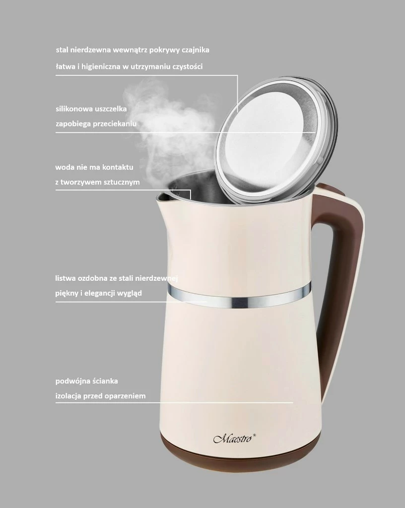 Çajnik elektrik Feel-Maestro MR-030, 1.7L, 2200W, Bezhe/Kafe