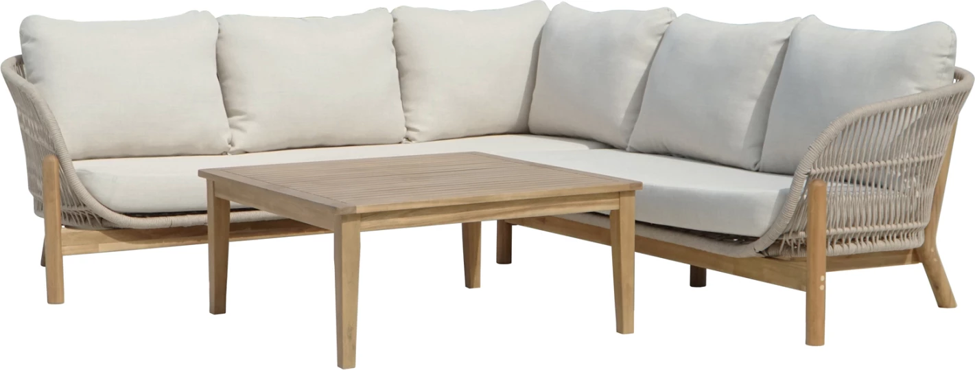 Set këndi për sallon jashtë, 3 pjesë, SANJI, dru akacie-alumin-litar