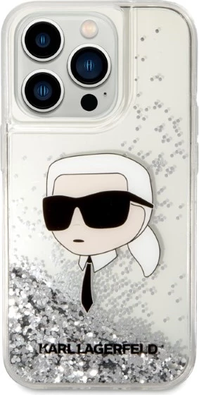 Mbështjellës Karl Lagerfeld KLHCP14LLNKHCH për iPhone 14 Pro 6.1", Glitter Karl Head, argjendtë