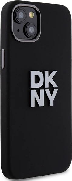 Mbështjellës DKNY Liquid Silicone Metal Logo për iPhone 15 Plus / 14 Plus, e zezë