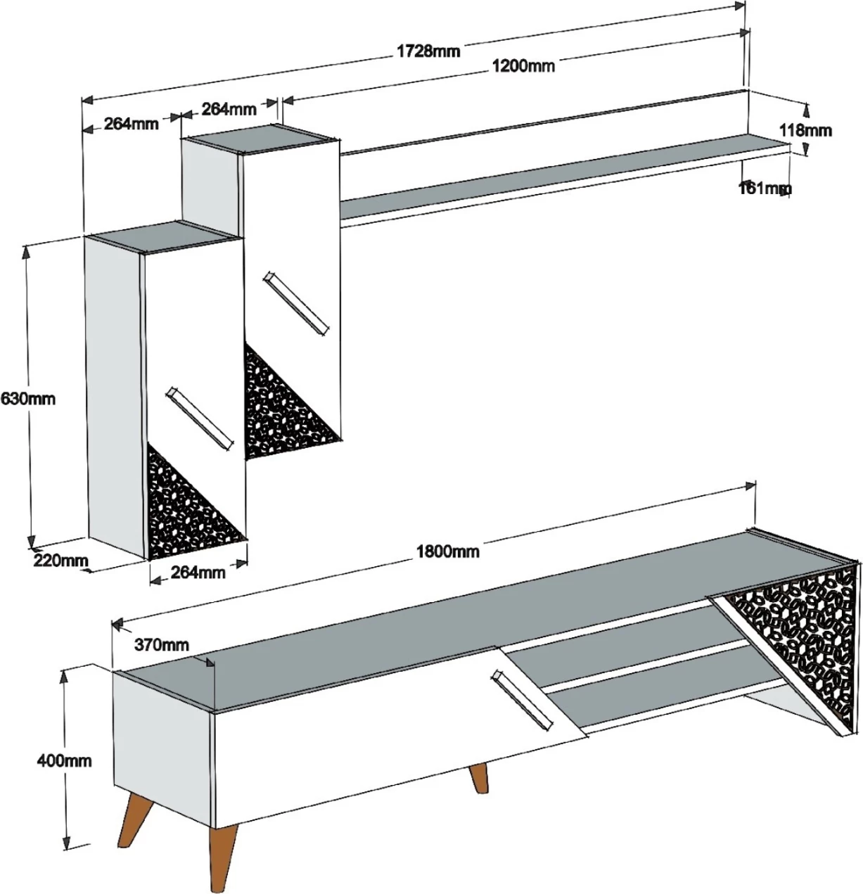 Mobilje TV kombo FH9514.01 melamin, ngjyrë lisi natyral, 180x37x40H cm