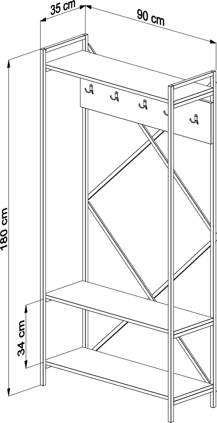 Mobilje hyrëse NAVIS FH18188 melaminë, kornizë metalike e zezë, 90x34x180H cm