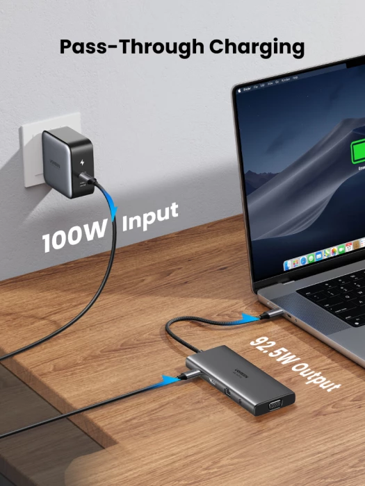 Hub USB-C UGREEN 45520 11-në-1, PD 100W, HDMI 4K@30Hz, VGA, RJ45 Gigabit, SD/TF, AUX 3.5mm, gri e errët