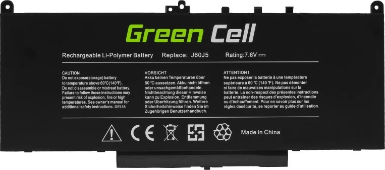 Bateri laptopi Green Cell DE135 për Dell Latitude E7270/E7470, 5800mAh, 7.6V, e zezë